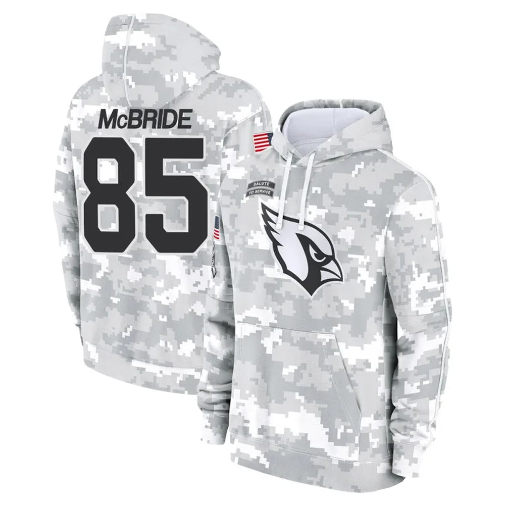 Silnrao A.Cardinals #85 Trey McBride Player Camo Salute to Service Hoodies Stitched Jerseys