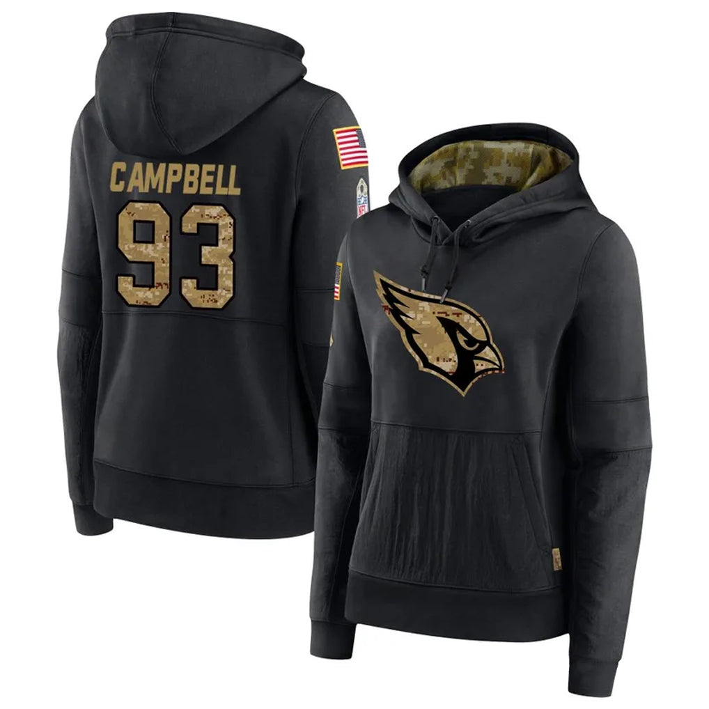 Silnrao A.Cardinals #93 Calais Campbell Player Black Salute to Service Hoodies Stitched Jerseys