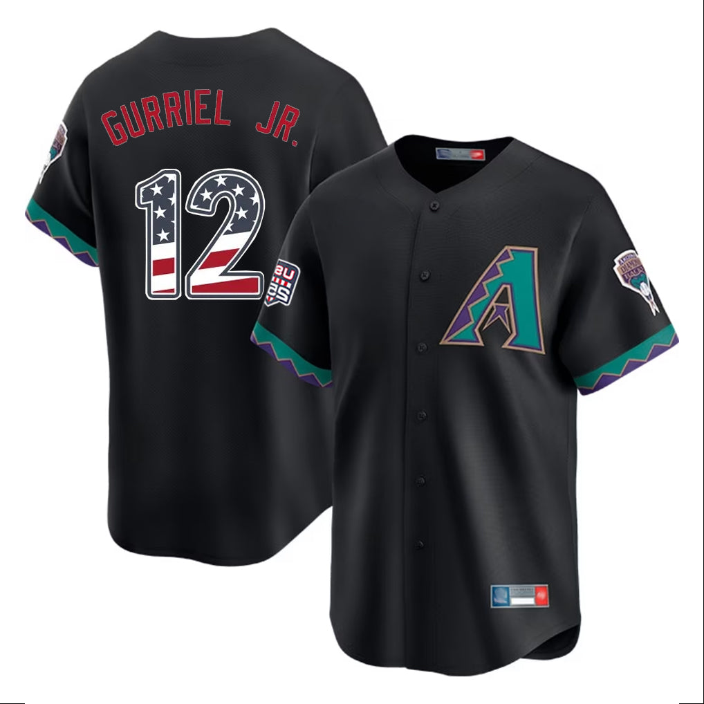 Silnrao A.Diamondbacks #12 Lourdes Gurriel Jr Player Black USA 250 Fourth of July Home Game Stitched Jerseys