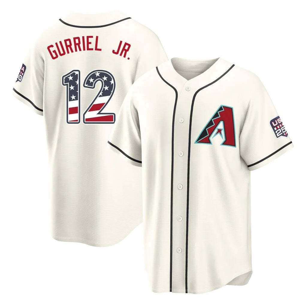Silnrao A.Diamondbacks #12 Lourdes Gurriel Jr Player Cream USA 250 Fourth of July Home Game Stitched Jerseys