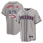 Silnrao A.Diamondbacks #12 Lourdes Gurriel Jr Player Gray USA 250 Fourth of July Home Game Stitched Jerseys