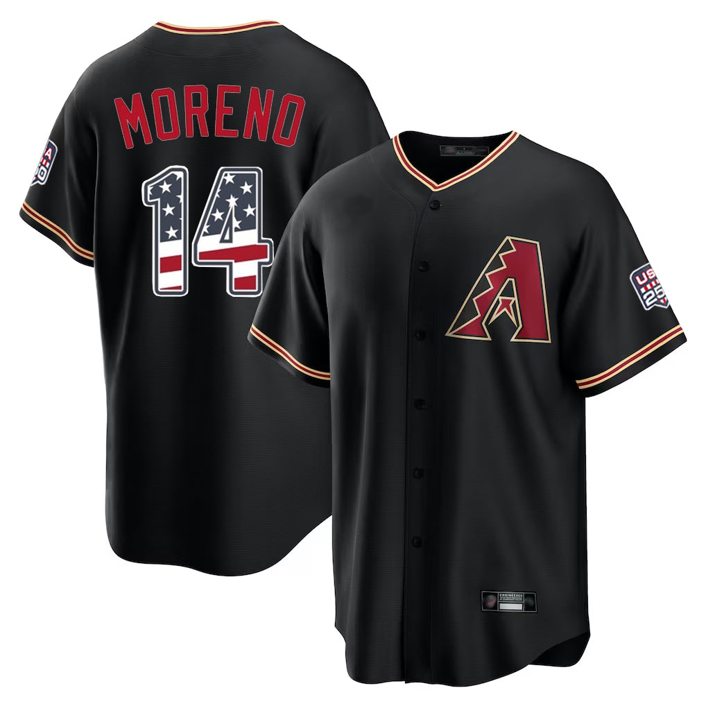 Silnrao A.Diamondbacks #14 Gabriel Moreno Player Black USA 250 Fourth of July Game Home Stitched Jerseys