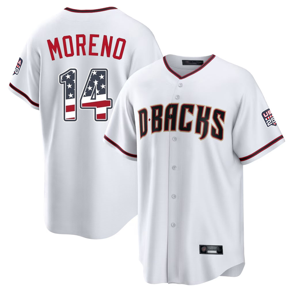 Silnrao A.Diamondbacks #14 Gabriel Moreno Player White USA 250 Fourth of July Home Game Stitched Jerseys