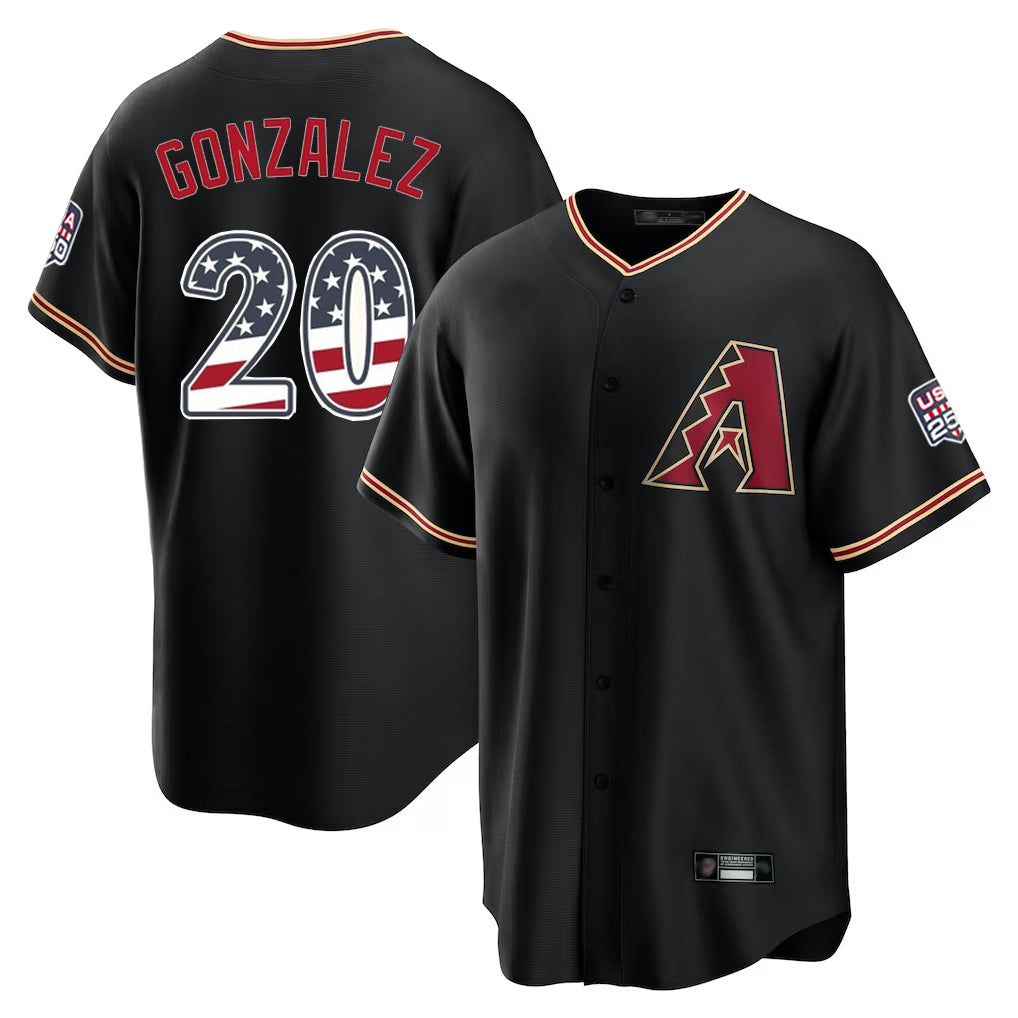 Silnrao A.Diamondbacks #20 Luis Gonzalez Player Black USA 250 Fourth of July Game Home Stitched Jerseys
