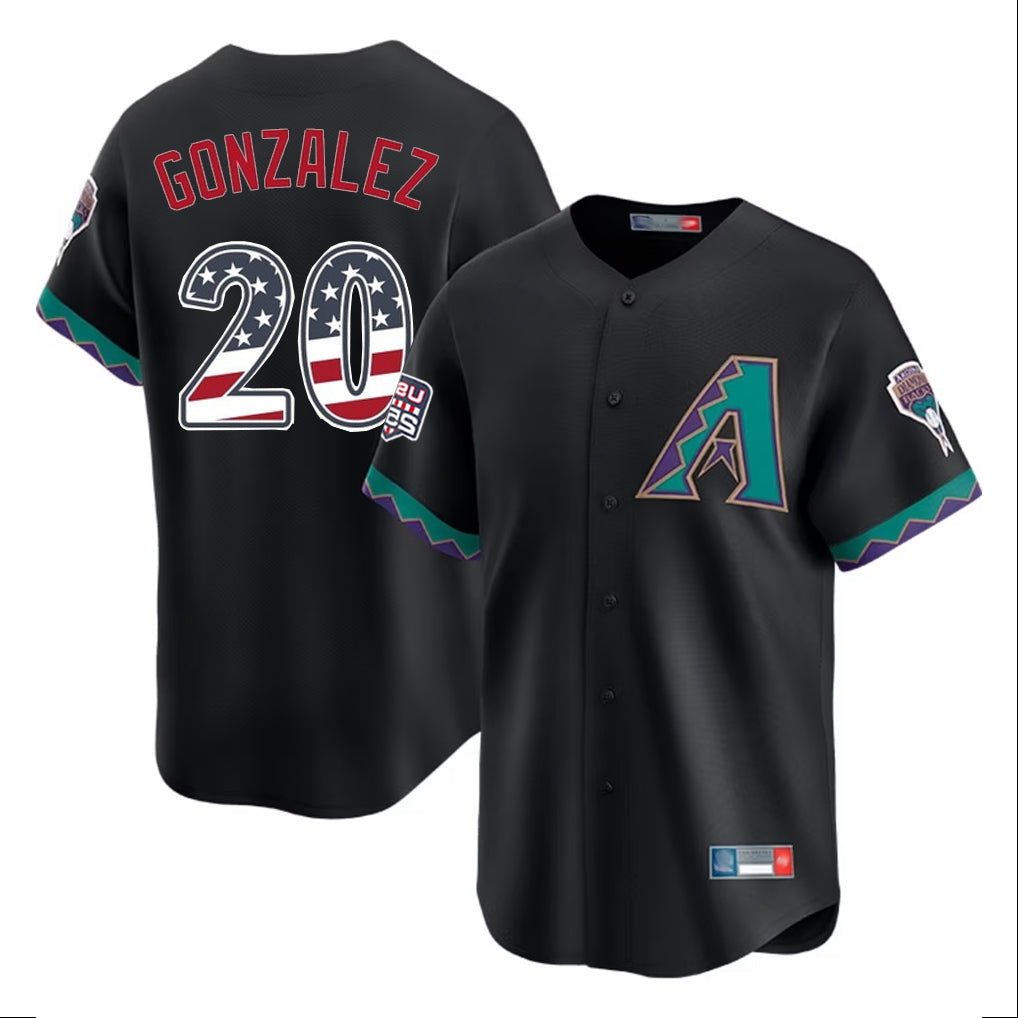 Silnrao A.Diamondbacks #20 Luis Gonzalez Player Black USA 250 Fourth of July Home Game Stitched Jerseys