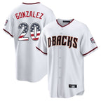 Silnrao A.Diamondbacks #20 Luis Gonzalez Player White USA 250 Fourth of July Home Game Stitched Jerseys