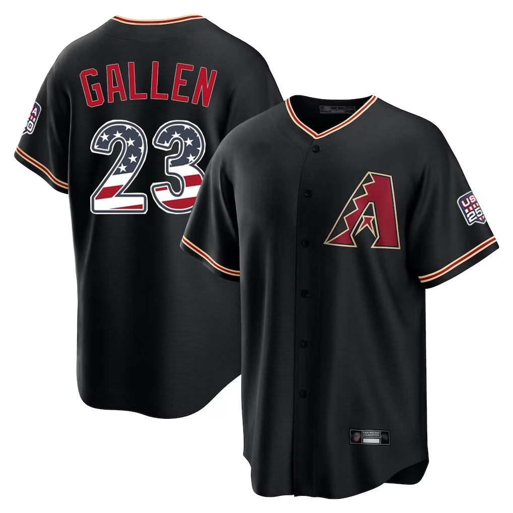 Silnrao A.Diamondbacks #23 Zac Gallen Player Black USA 250 Fourth of July Game Home Stitched Jerseys