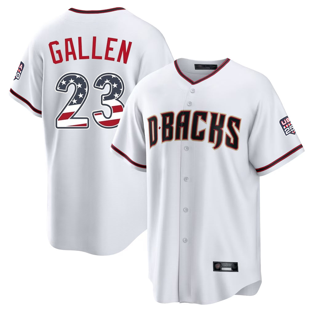 Silnrao A.Diamondbacks #23 Zac Gallen Player White USA 250 Fourth of July Home Game Stitched Jerseys