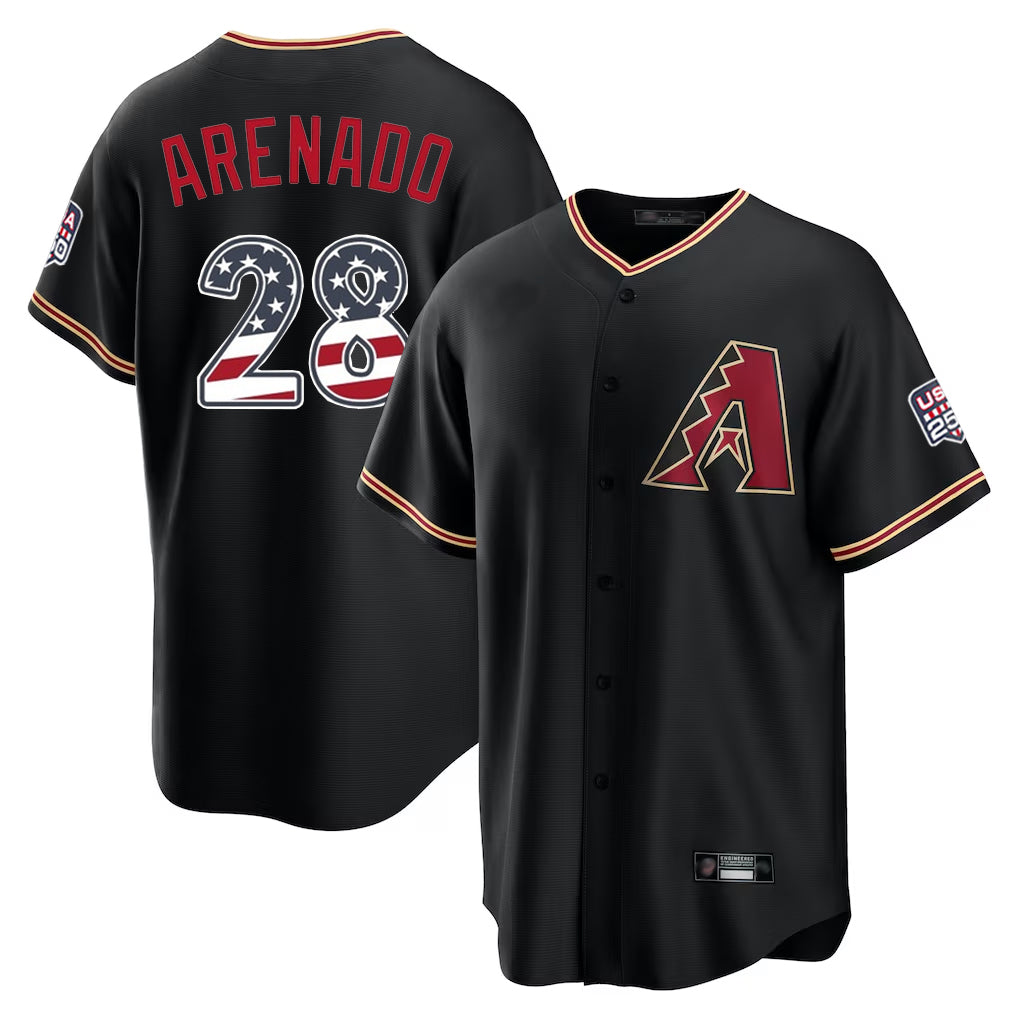 Silnrao A.Diamondbacks #28 Nolan Arenado Player Black USA 250 Fourth of July Game Home Stitched Jerseys