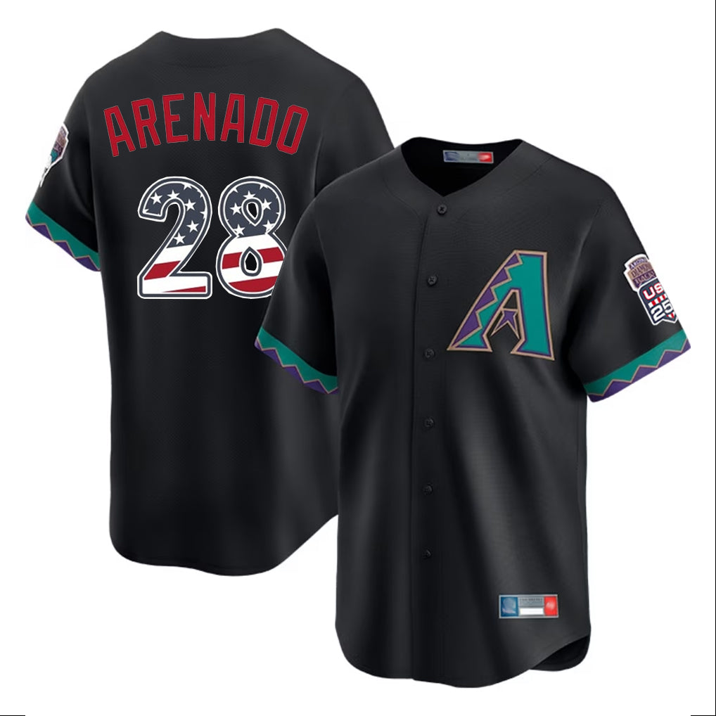 Silnrao A.Diamondbacks #28 Nolan Arenado Player Black USA 250 Fourth of July Home Game Stitched Jerseys