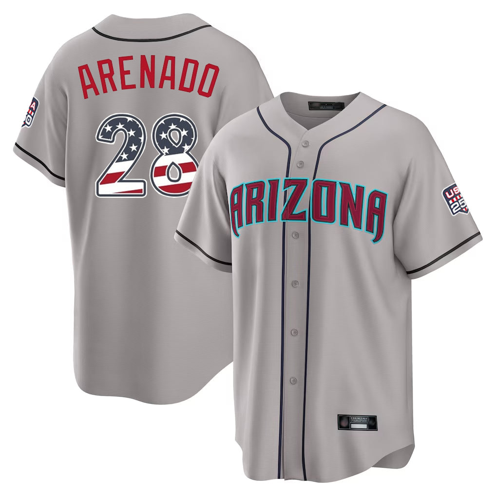 Silnrao A.Diamondbacks #28 Nolan Arenado Player Gray USA 250 Fourth of July Home Game Stitched Jerseys