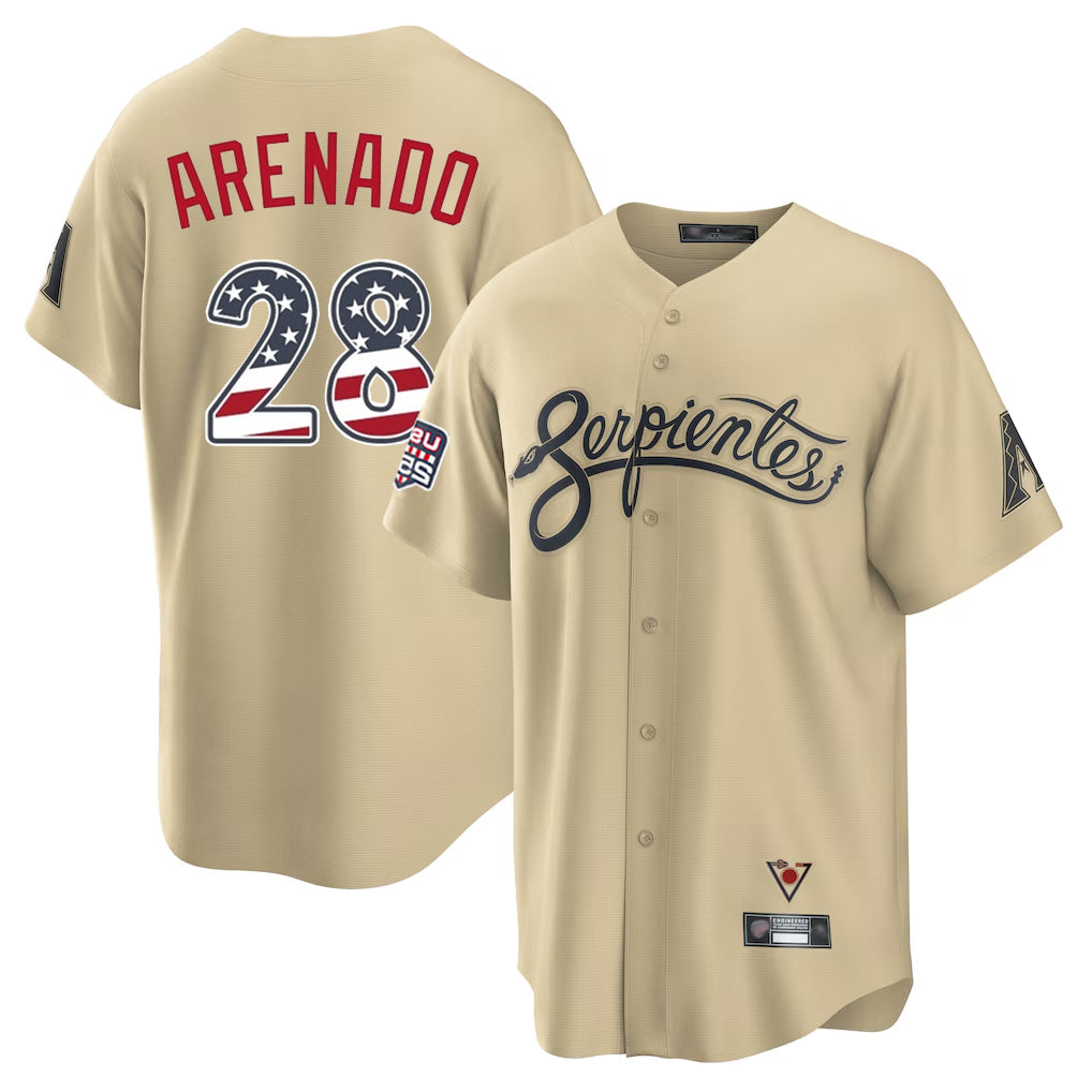 Silnrao A.Diamondbacks #28 Nolan Arenado Player Tan USA 250 Fourth of July Home Game Stitched Jerseys