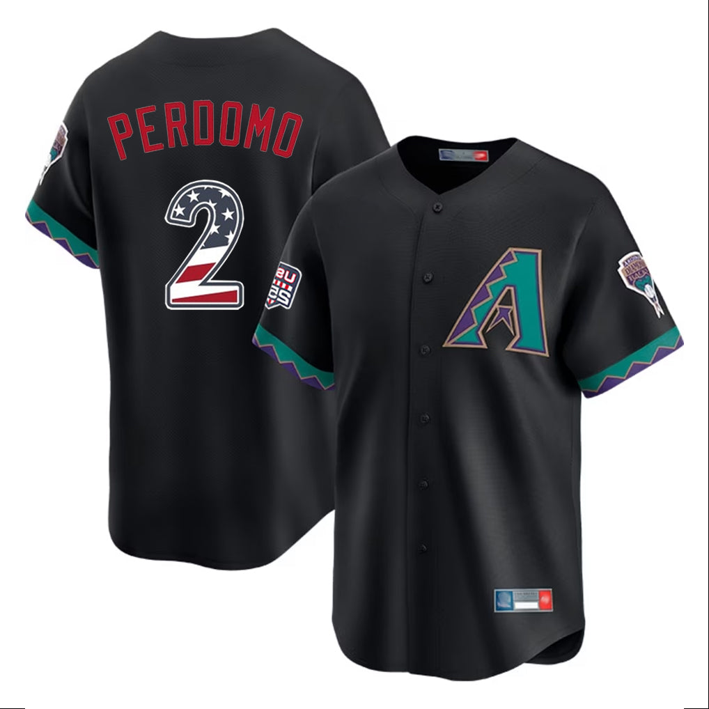 Silnrao A.Diamondbacks #2 Geraldo Perdomo Player Black USA 250 Fourth of July Game Home Stitched Jerseys