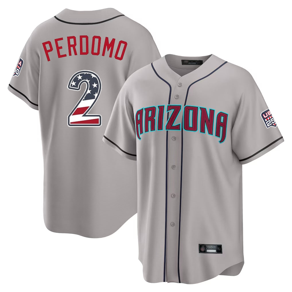 Silnrao A.Diamondbacks #2 Geraldo Perdomo Player Gray USA 250 Fourth of July Home Game Stitched Jerseys