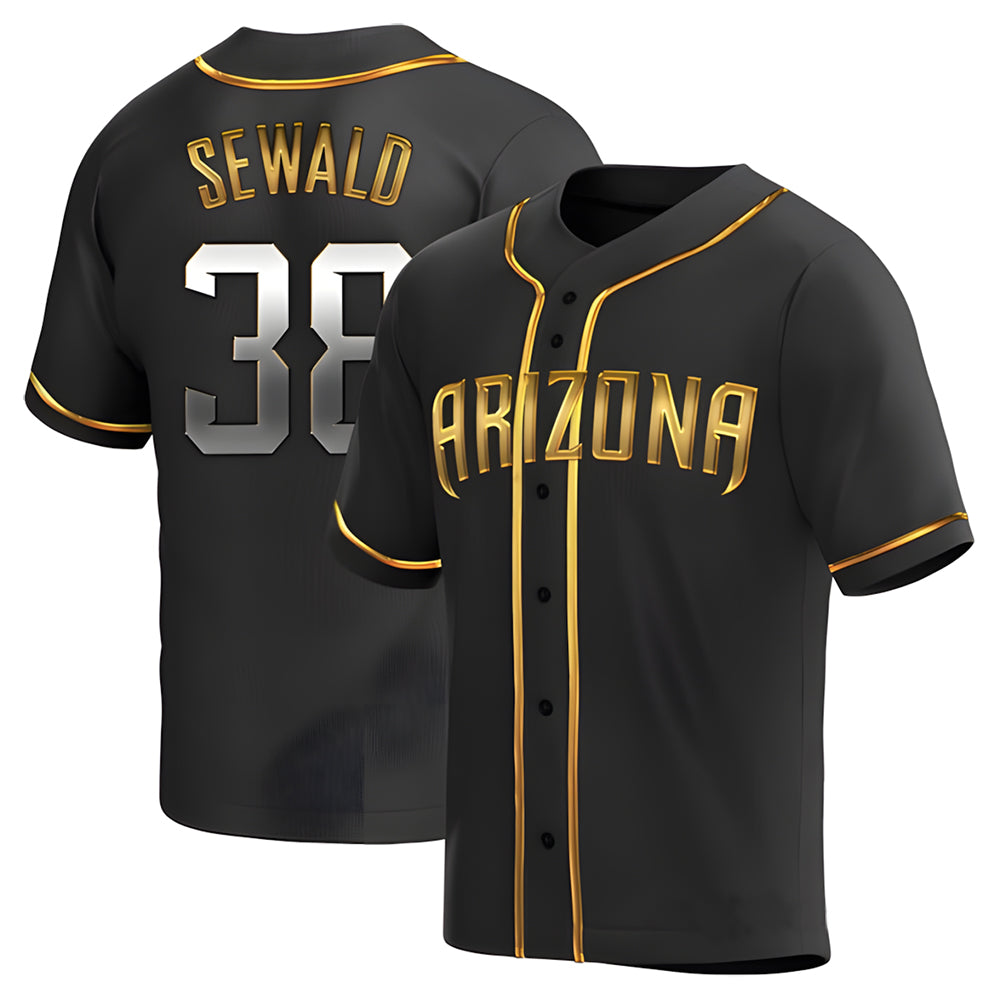 Silnrao A.Diamondbacks #38 Paul Sewald Player Black Golden Replica Alternate Stitched Jersey