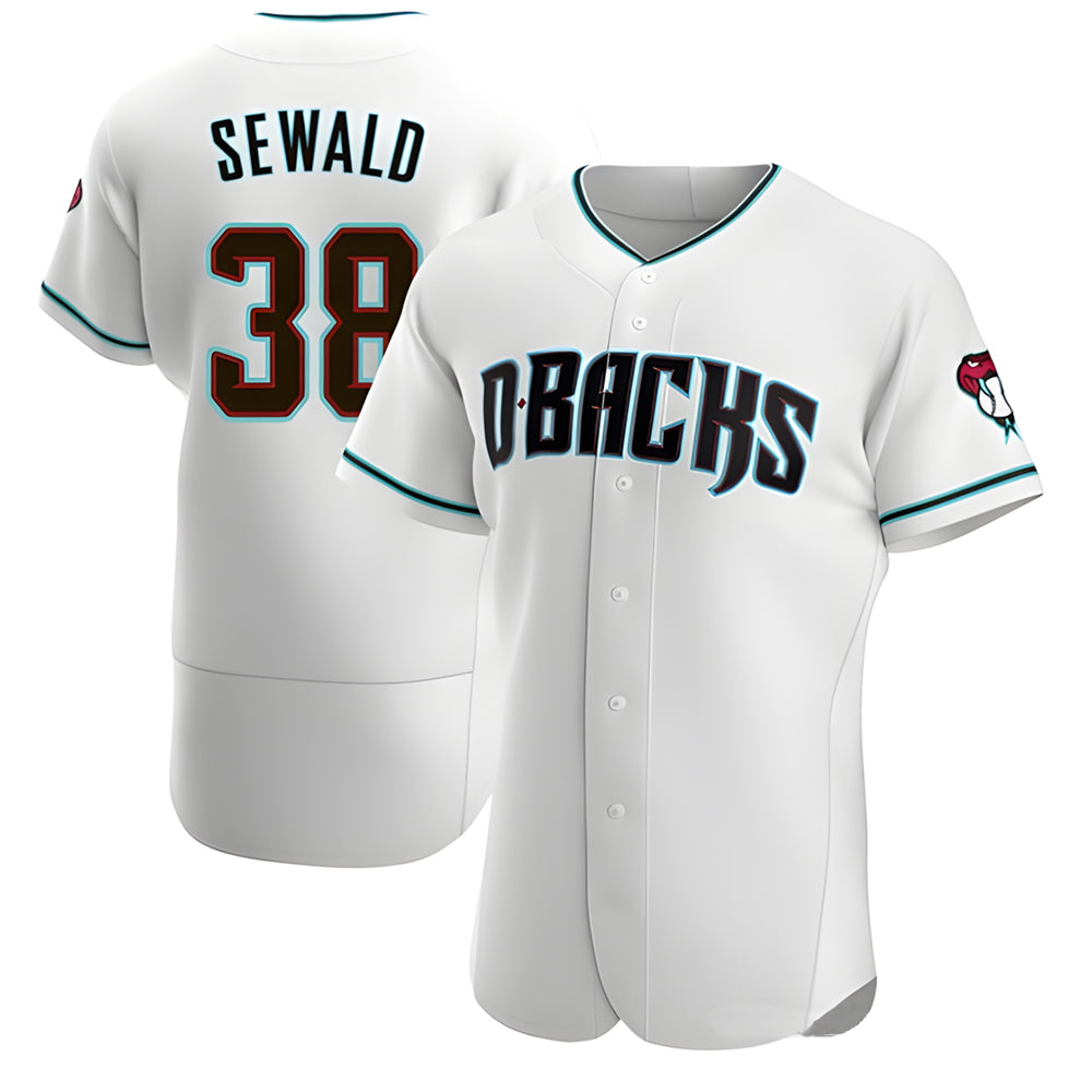 Silnrao A.Diamondbacks #38 Paul Sewald Player White Teal Authentic Alternate Stitched Jersey