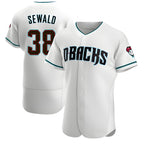 Silnrao A.Diamondbacks #38 Paul Sewald Player White Teal Authentic Alternate Stitched Jersey