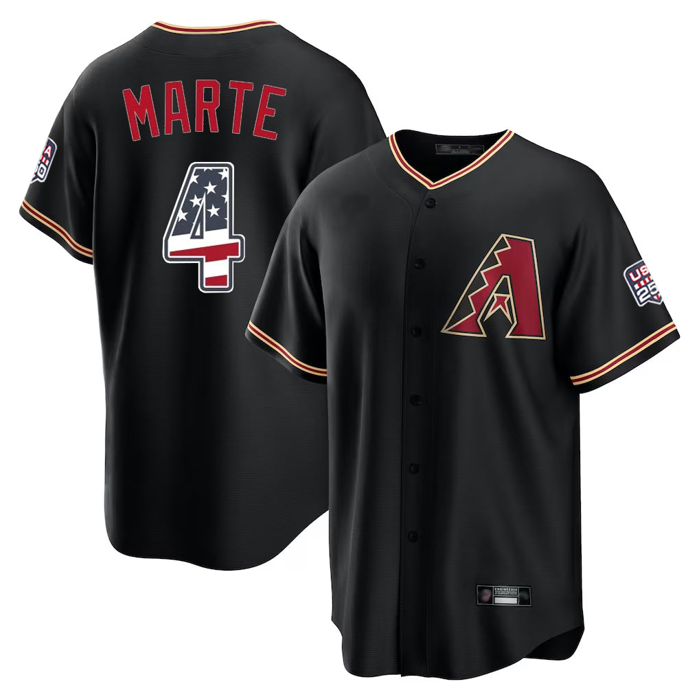 Silnrao A.Diamondbacks #4 Ketel Marte Player Black USA 250 Fourth of July Game Home Stitched Jerseys
