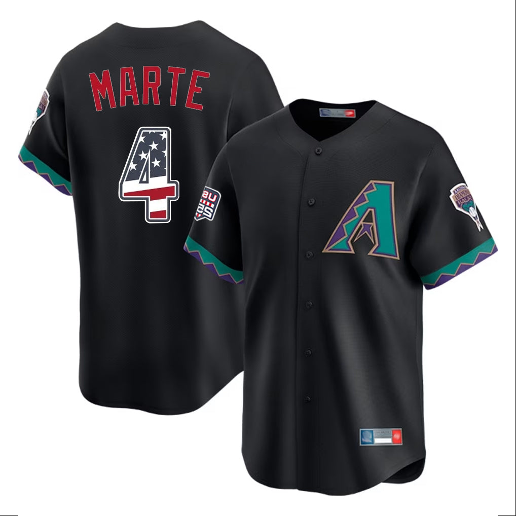 Silnrao A.Diamondbacks #4 Ketel Marte Player Black USA 250 Fourth of July Home Game Stitched Jerseys
