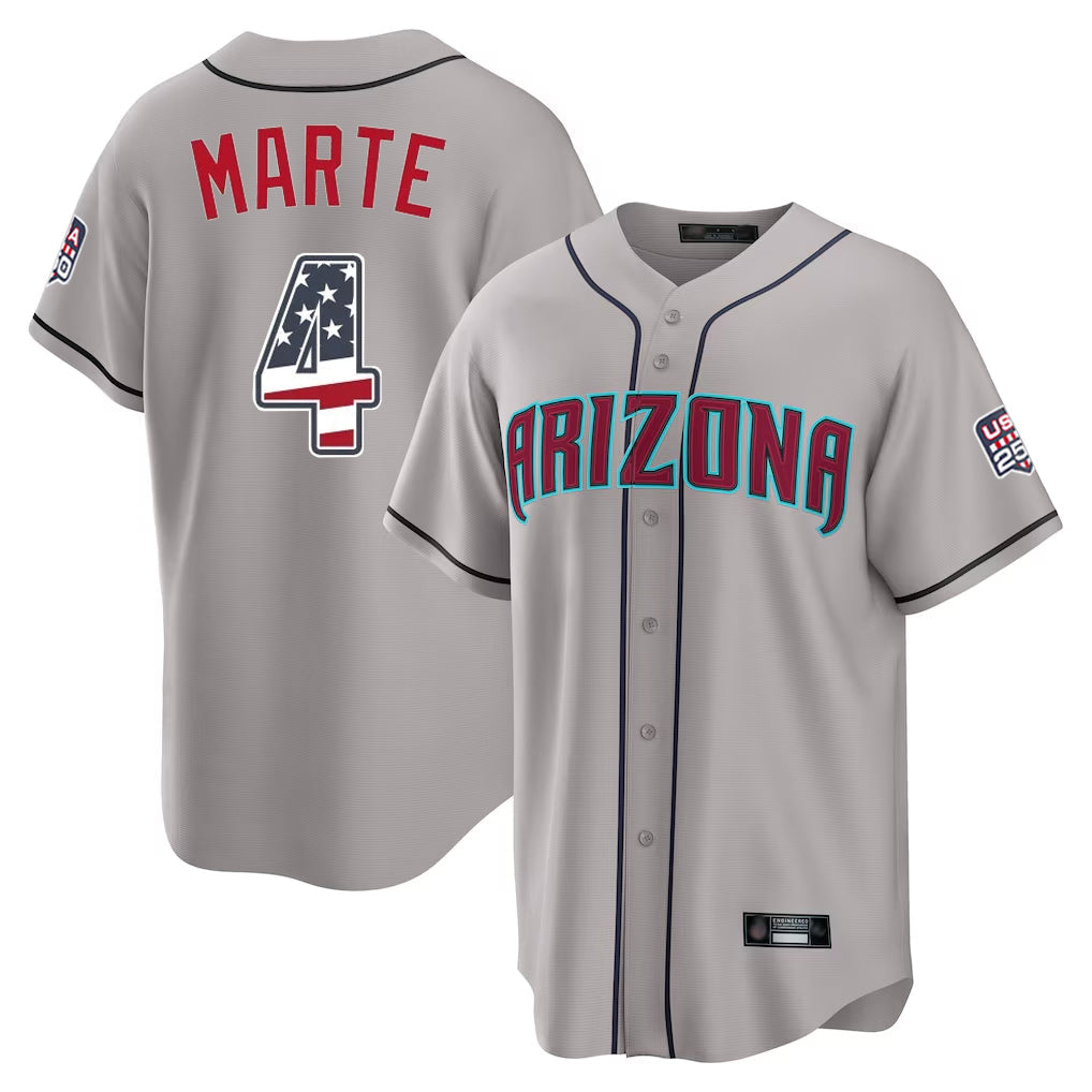 Silnrao A.Diamondbacks #4 Ketel Marte Player Gray USA 250 Fourth of July Home Game Stitched Jerseys