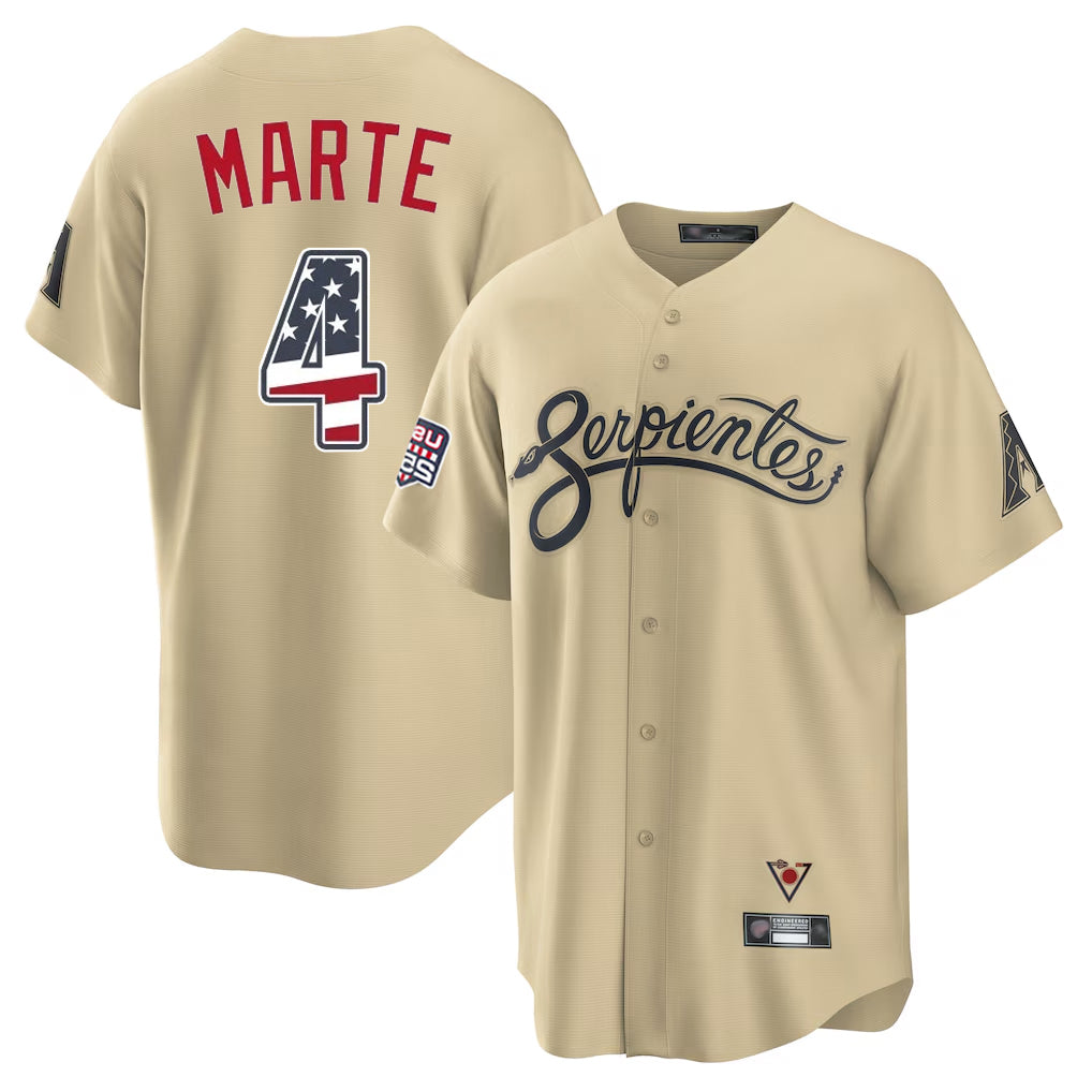 Silnrao A.Diamondbacks #4 Ketel Marte Player Tan USA 250 Fourth of July Home Game Stitched Jerseys
