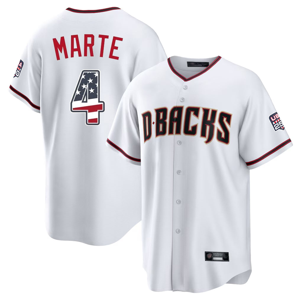 Silnrao A.Diamondbacks #4 Ketel Marte Player White USA 250 Fourth of July Home Game Stitched Jerseys