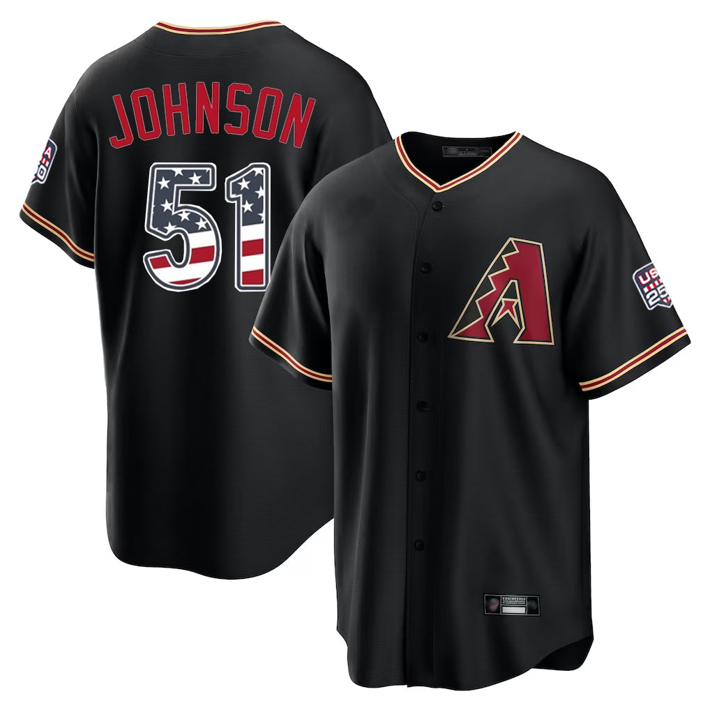 Silnrao A.Diamondbacks #51 Randy Johnson Player Black USA 250 Fourth of July Game Home Stitched Jerseys