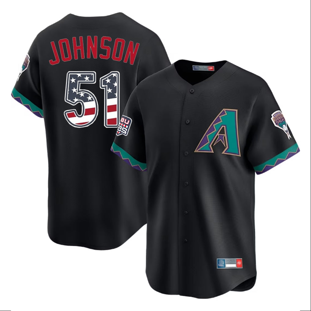 Silnrao A.Diamondbacks #51 Randy Johnson Player Black USA 250 Fourth of July Home Game Stitched Jerseys