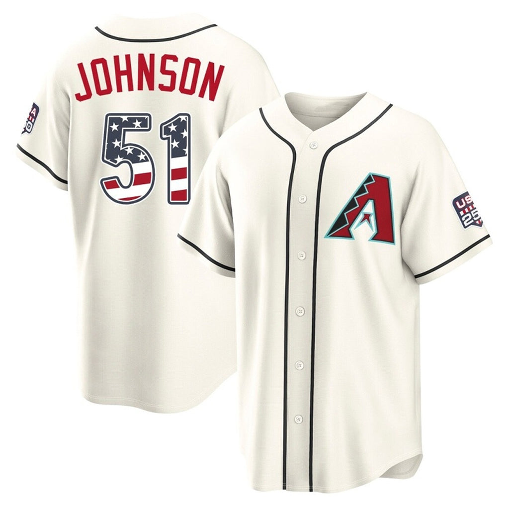 Silnrao A.Diamondbacks #51 Randy Johnson Player Cream USA 250 Fourth of July Home Game Stitched Jerseys