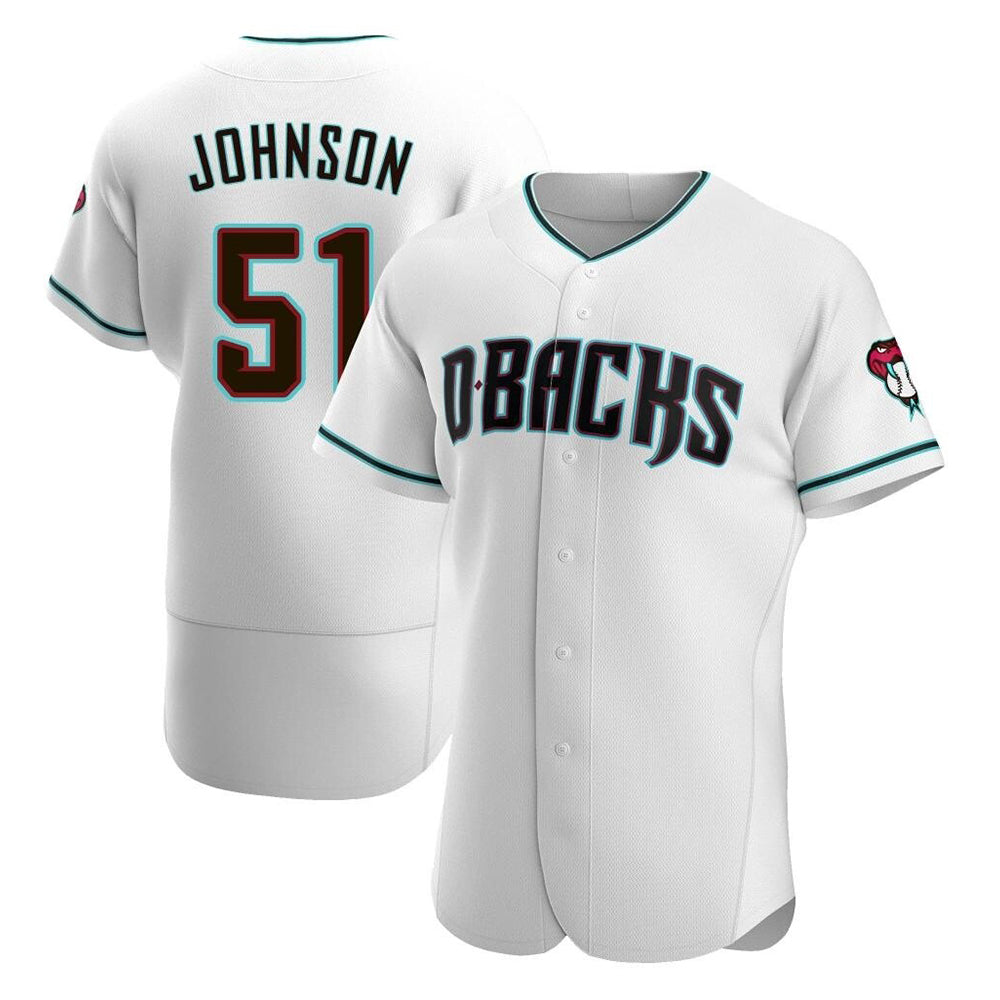 Silnrao A.Diamondbacks #51 Randy Johnson White Teal Alternate Authentic Stitched Jerseys