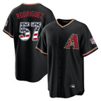 Silnrao A.Diamondbacks #57 Eduardo Rodriguez Player Black USA 250 Fourth of July Game Home Stitched Jerseys