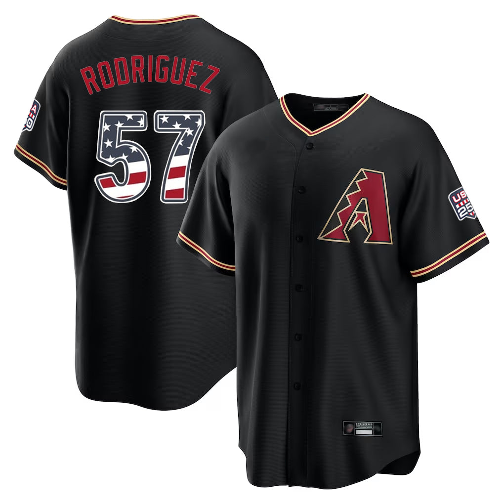 Silnrao A.Diamondbacks #57 Eduardo Rodriguez Player Black USA 250 Fourth of July Game Home Stitched Jerseys