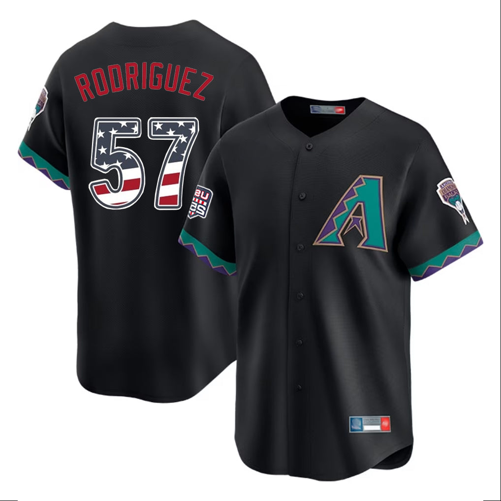 Silnrao A.Diamondbacks #57 Eduardo Rodriguez Player Black USA 250 Fourth of July Home Game Stitched Jerseys
