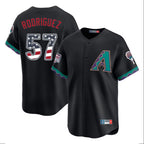 Silnrao A.Diamondbacks #57 Eduardo Rodriguez Player Black USA 250 Fourth of July Home Game Stitched Jerseys