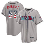 Silnrao A.Diamondbacks #57 Eduardo Rodriguez Player Gray USA 250 Fourth of July Home Game Stitched Jerseys
