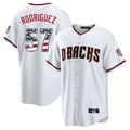 Silnrao A.Diamondbacks #57 Eduardo Rodriguez Player White USA 250 Fourth of July Home Game Stitched Jerseys