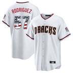 Silnrao A.Diamondbacks #57 Eduardo Rodriguez Player White USA 250 Fourth of July Home Game Stitched Jerseys