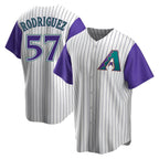 Silnrao A.Diamondbacks #57 Eduardo Rodriguez Player  Cream Purple Replica Alternate Cooperstown Collection Stitched Jersey