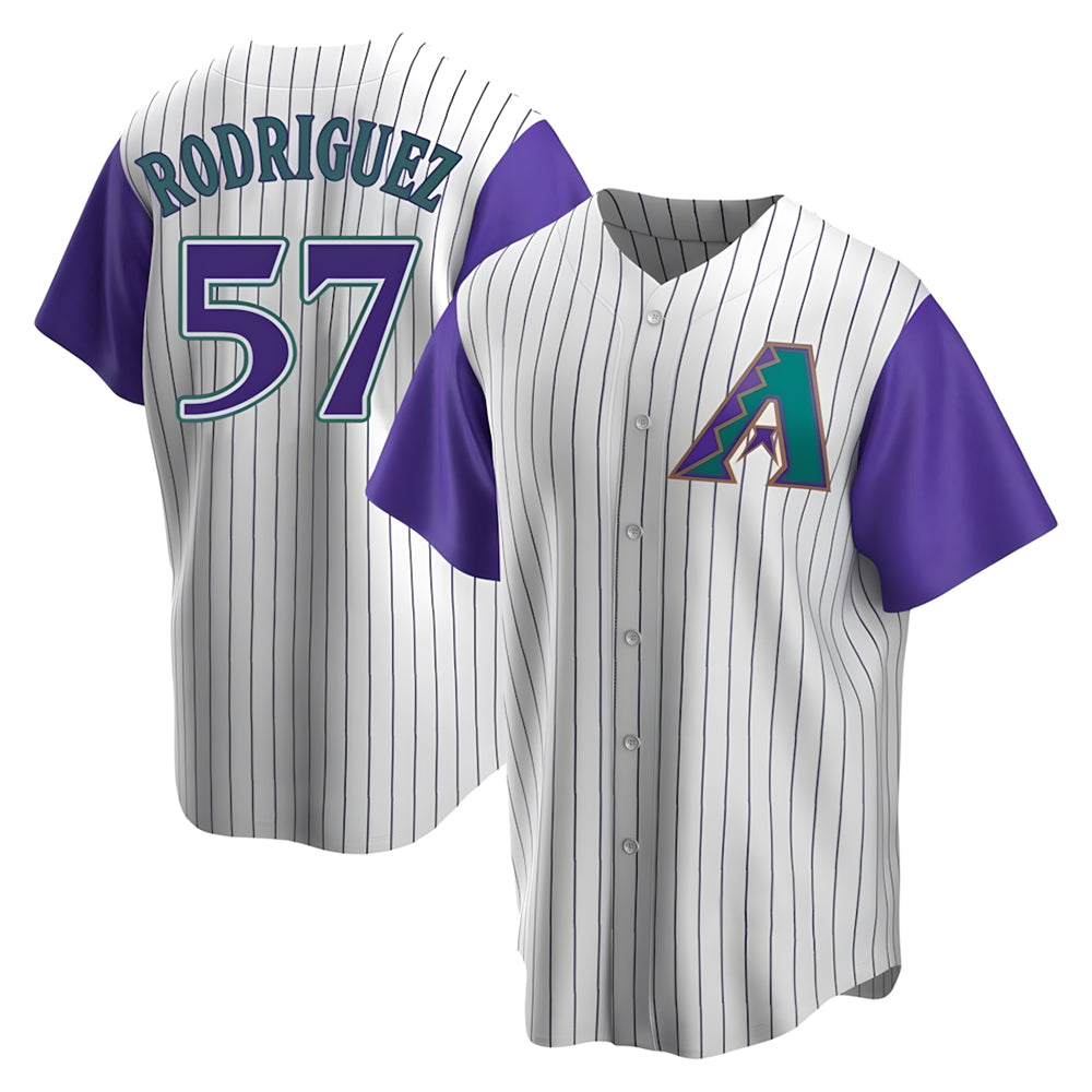 Silnrao A.Diamondbacks #57 Eduardo Rodriguez Player  Cream Purple Replica Alternate Cooperstown Collection Stitched Jersey