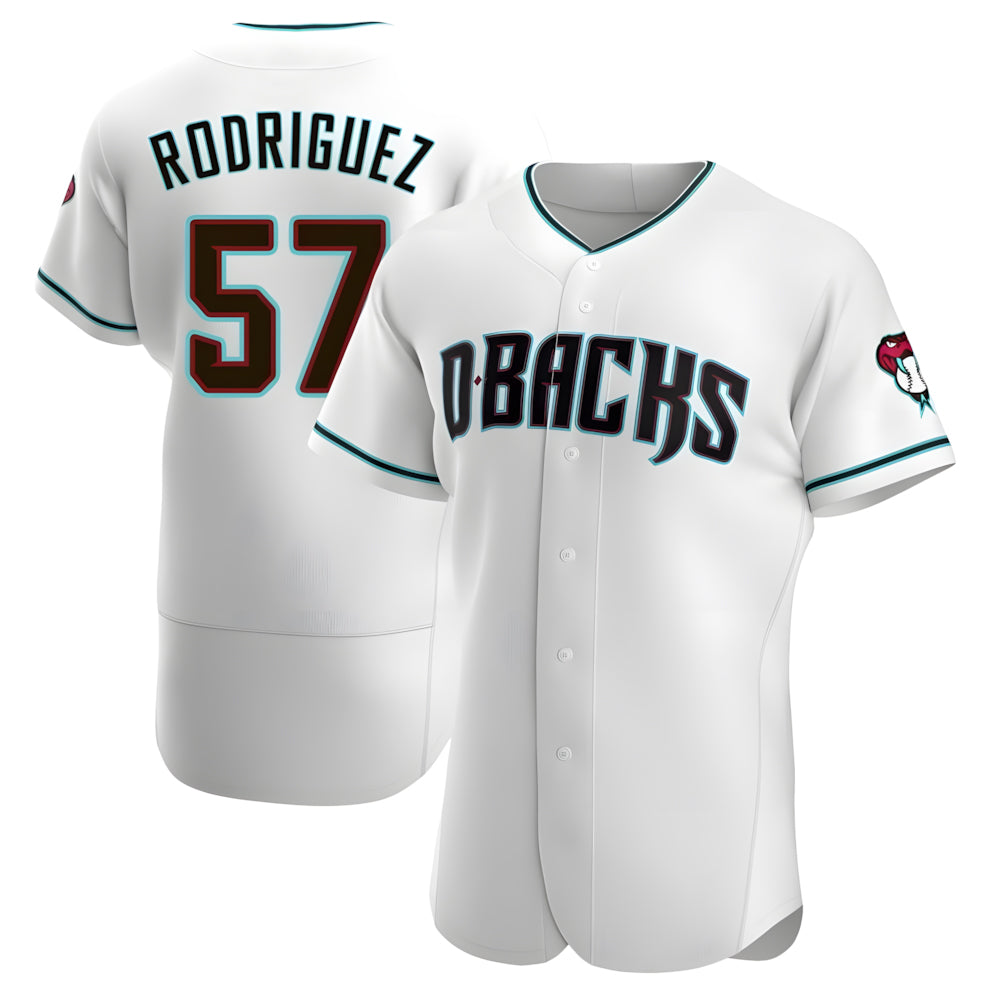 Silnrao A.Diamondbacks #57 Eduardo Rodriguez Player White Teal Alternate Stitched Jersey