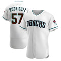 Silnrao A.Diamondbacks #57 Eduardo Rodriguez Player White Teal Alternate Stitched Jersey