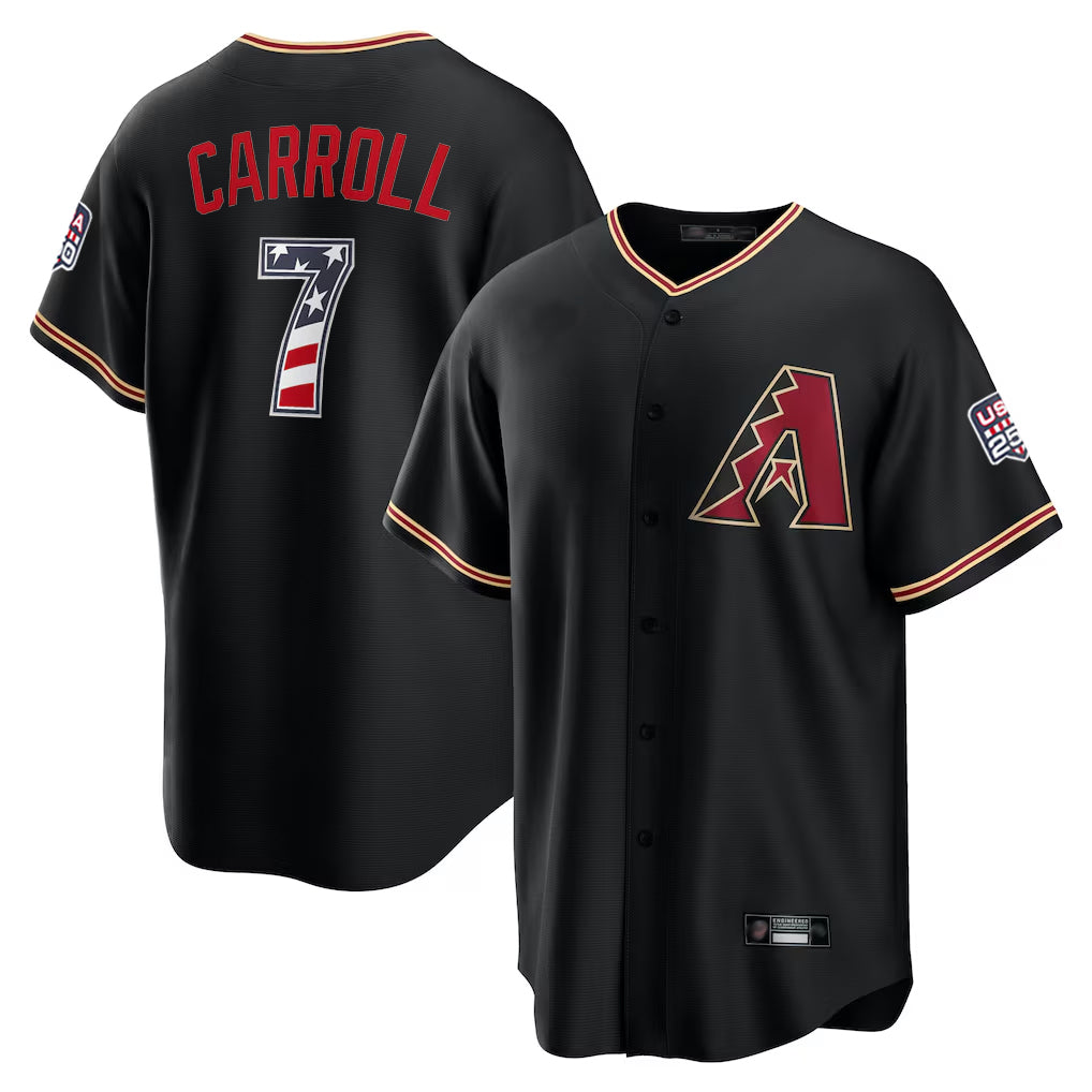 Silnrao A.Diamondbacks #7 Corbin Carroll Player Black USA 250 Fourth of July Game Home Stitched Jerseys