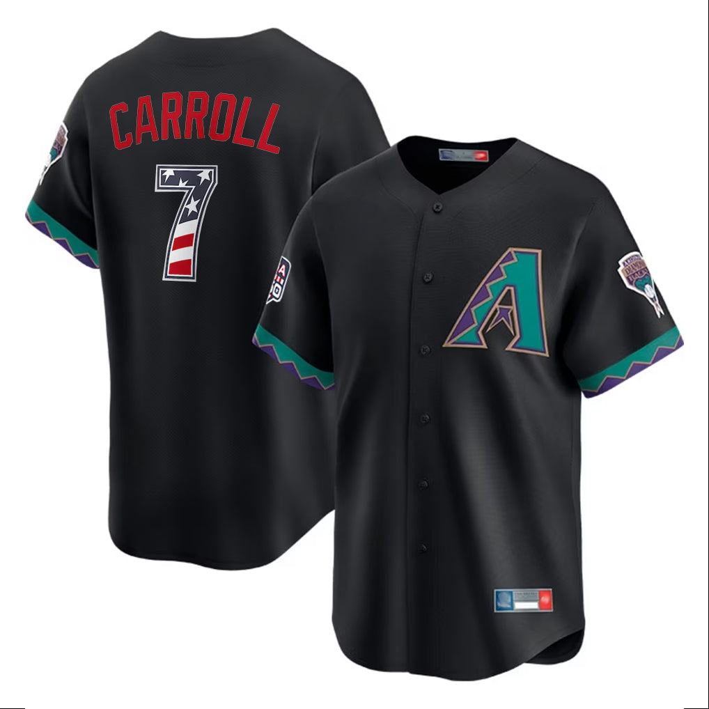 Silnrao A.Diamondbacks #7 Corbin Carroll Player Black USA 250 Fourth of July Home Game Stitched Jerseys