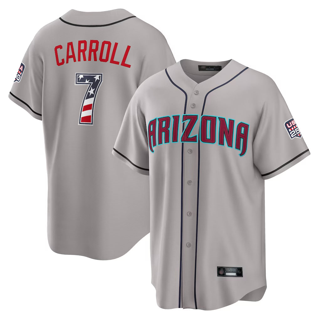 Silnrao A.Diamondbacks #7 Corbin Carroll Player Gray USA 250 Fourth of July Home Game Stitched Jerseys