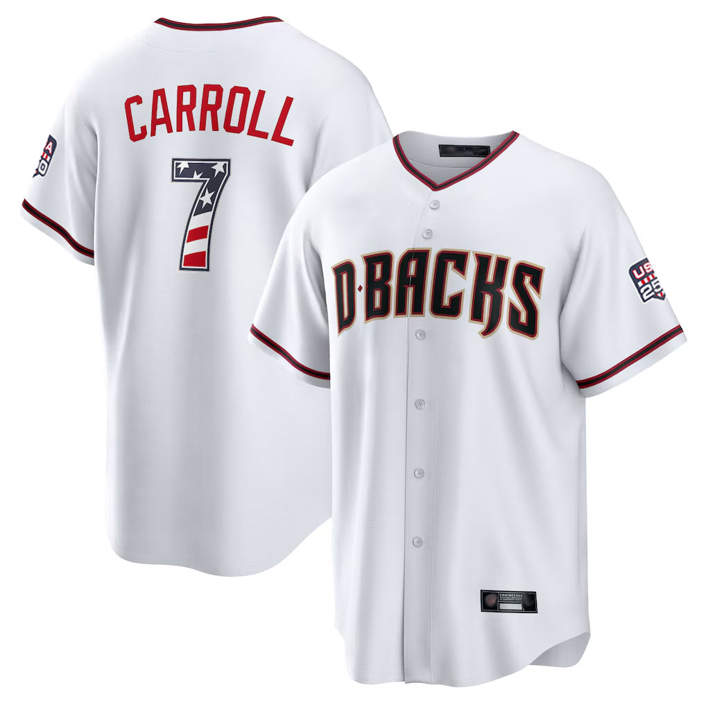Silnrao A.Diamondbacks #7 Corbin Carroll Player White USA 250 Fourth of July Home Game Stitched Jerseys