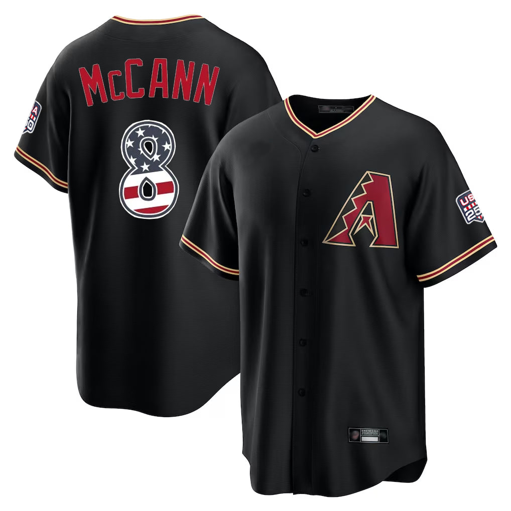 Silnrao A.Diamondbacks #8 James McCann Player Black USA 250 Fourth of July Game Home Stitched Jerseys