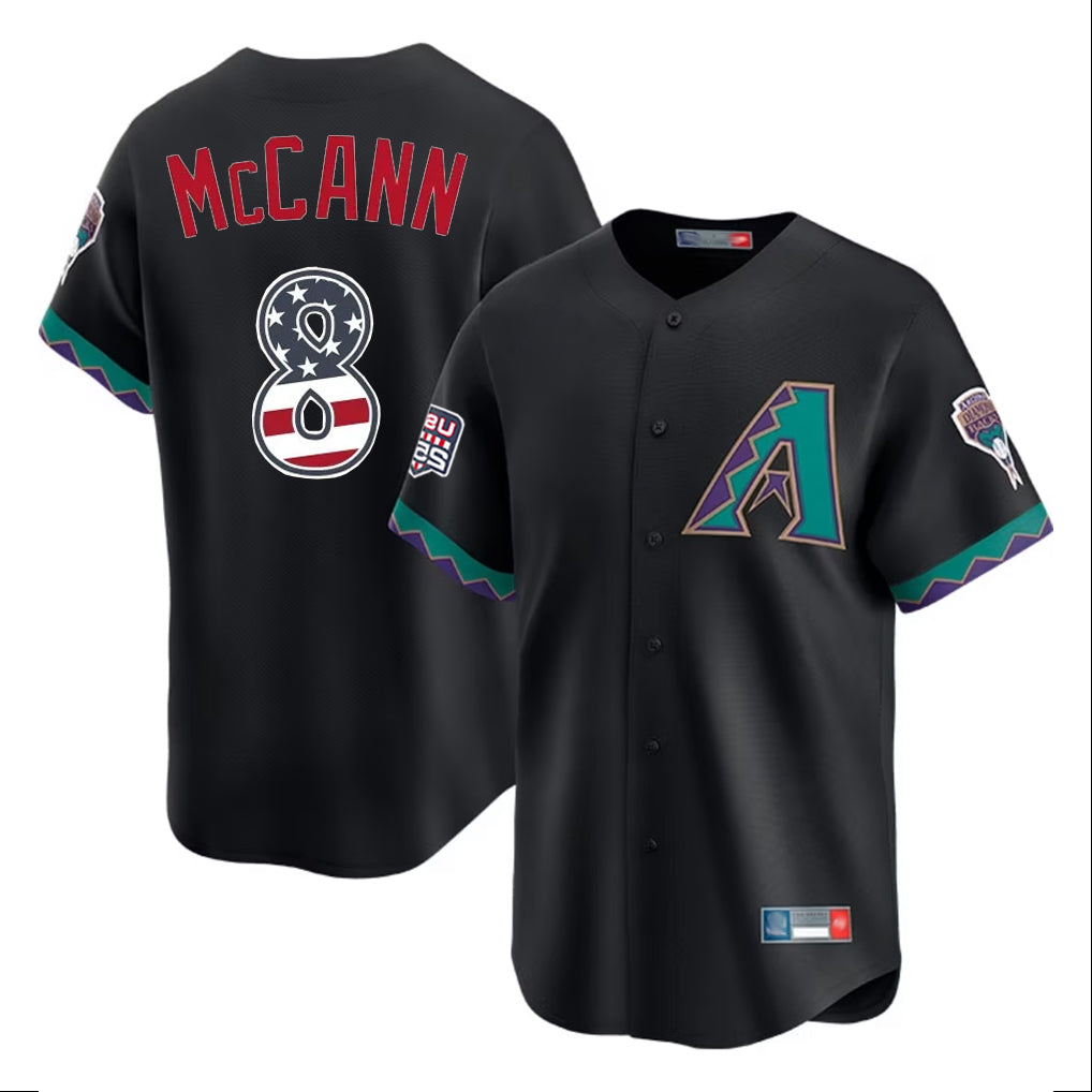 Silnrao A.Diamondbacks #8 James McCann Player Black USA 250 Fourth of July Home Game Stitched Jerseys
