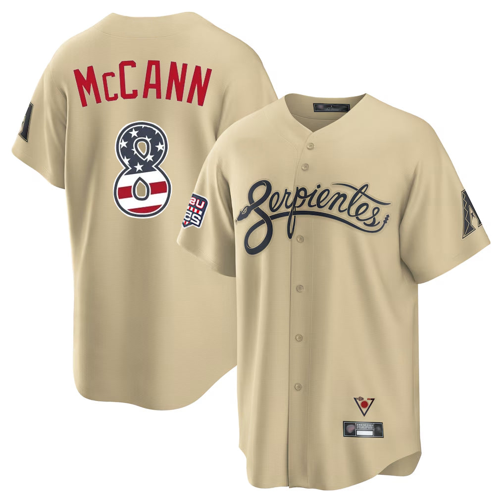 Silnrao A.Diamondbacks #8 James McCann Player Tan USA 250 Fourth of July Home Game Stitched Jerseys