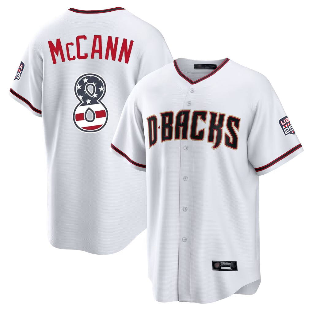 Silnrao A.Diamondbacks #8 James McCann Player White USA 250 Fourth of July Home Game Stitched Jerseys
