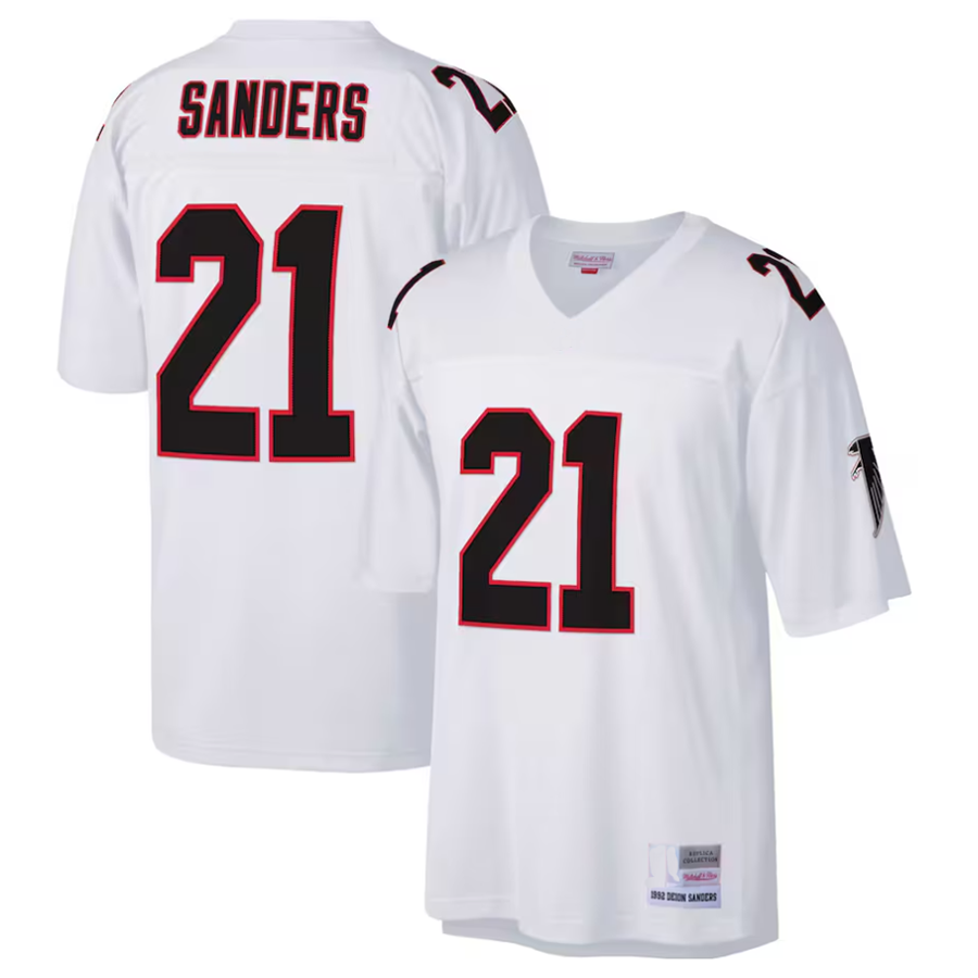 Silnrao A.Falcons #21 Deion Sanders Mitchell & Ness Big & Tall 1992 Retired Player Stitched Jerseys - White